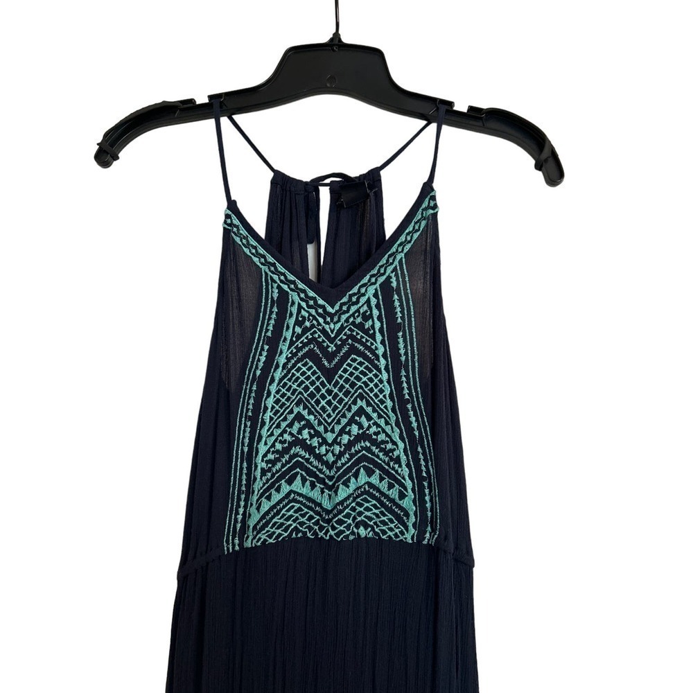 Lucky Brand Navy Maxi Dress with Teal Embroidery